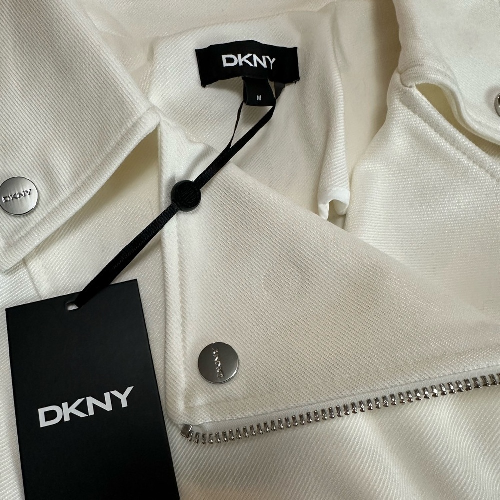 DKNY Ivory Moto Jacket NEW with tags Women’s Size Medium Stretch - Picture 2 of 7